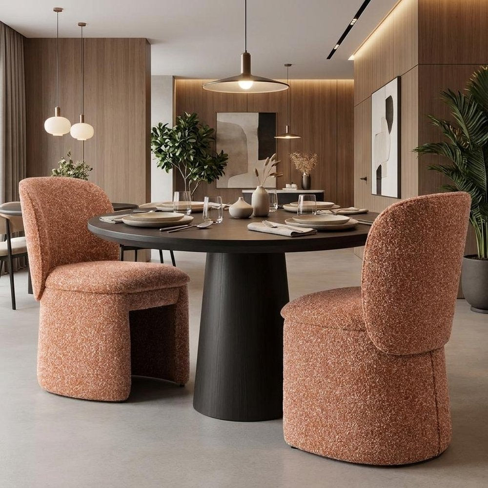Set of Two Brown Faux Shearling And Wood Dining Side Chairs — view 11