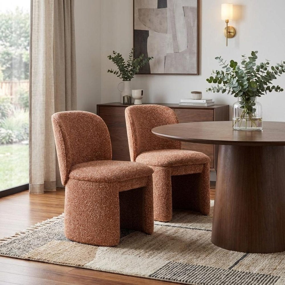 Set of Two Brown Faux Shearling And Wood Dining Side Chairs — view 9