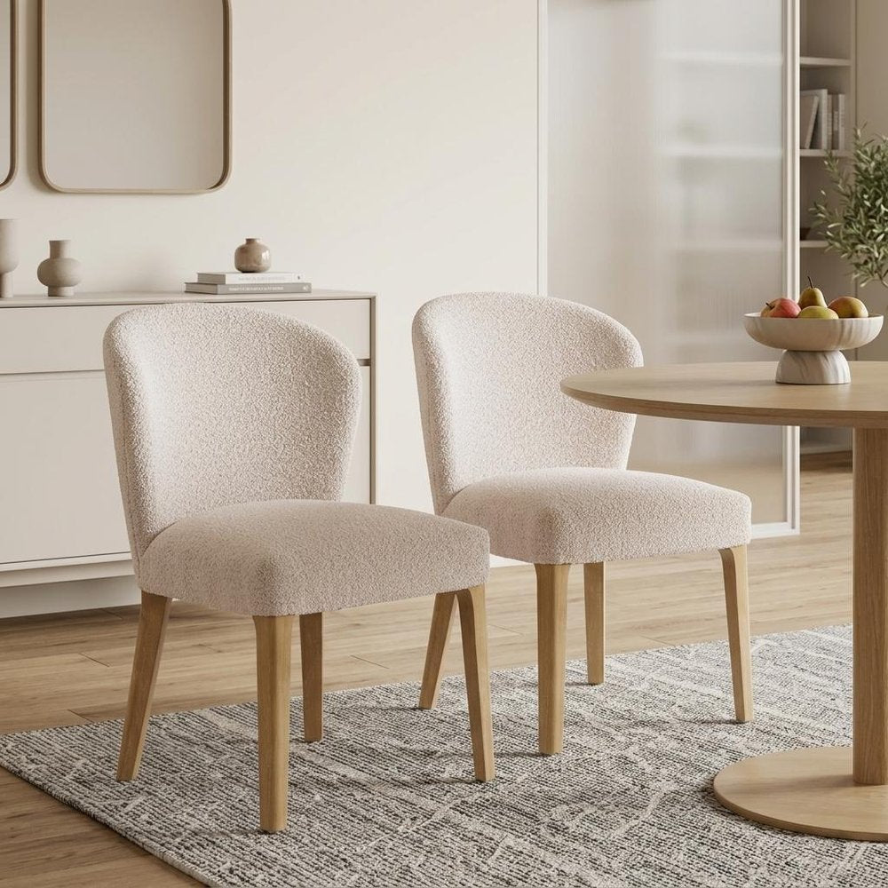 Set of Two Ivory And Natural Faux Shearling And Wood Dining Side Chairs — view 9