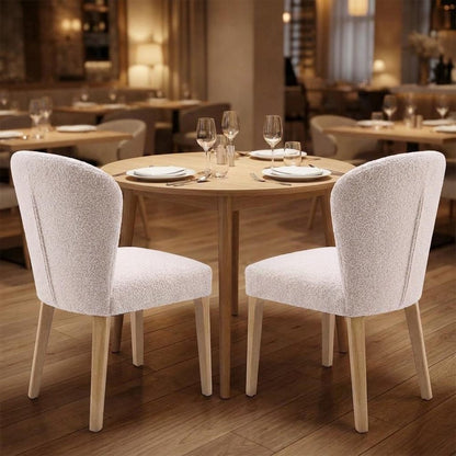 Set of Two Ivory And Natural Faux Shearling And Wood Dining Side Chairs HomeRoots