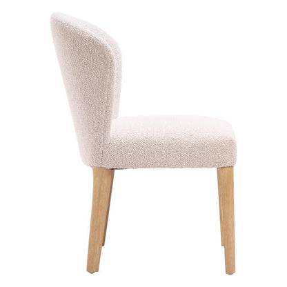 Set of Two Ivory And Natural Faux Shearling And Wood Dining Side Chairs HomeRoots