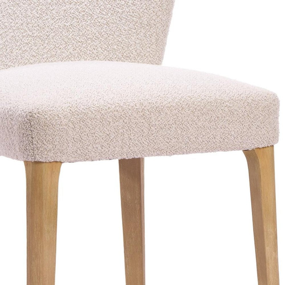 Set of Two Ivory And Natural Faux Shearling And Wood Dining Side Chairs HomeRoots