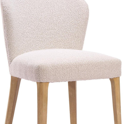 Set of Two Ivory And Natural Faux Shearling And Wood Dining Side Chairs HomeRoots