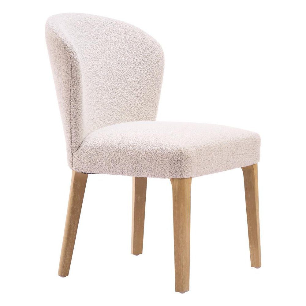Set of Two Ivory And Natural Faux Shearling And Wood Dining Side Chairs — view 3