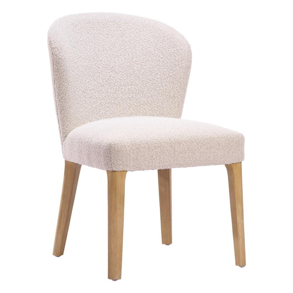 Set of Two Ivory And Natural Faux Shearling And Wood Dining Side Chairs — view 5