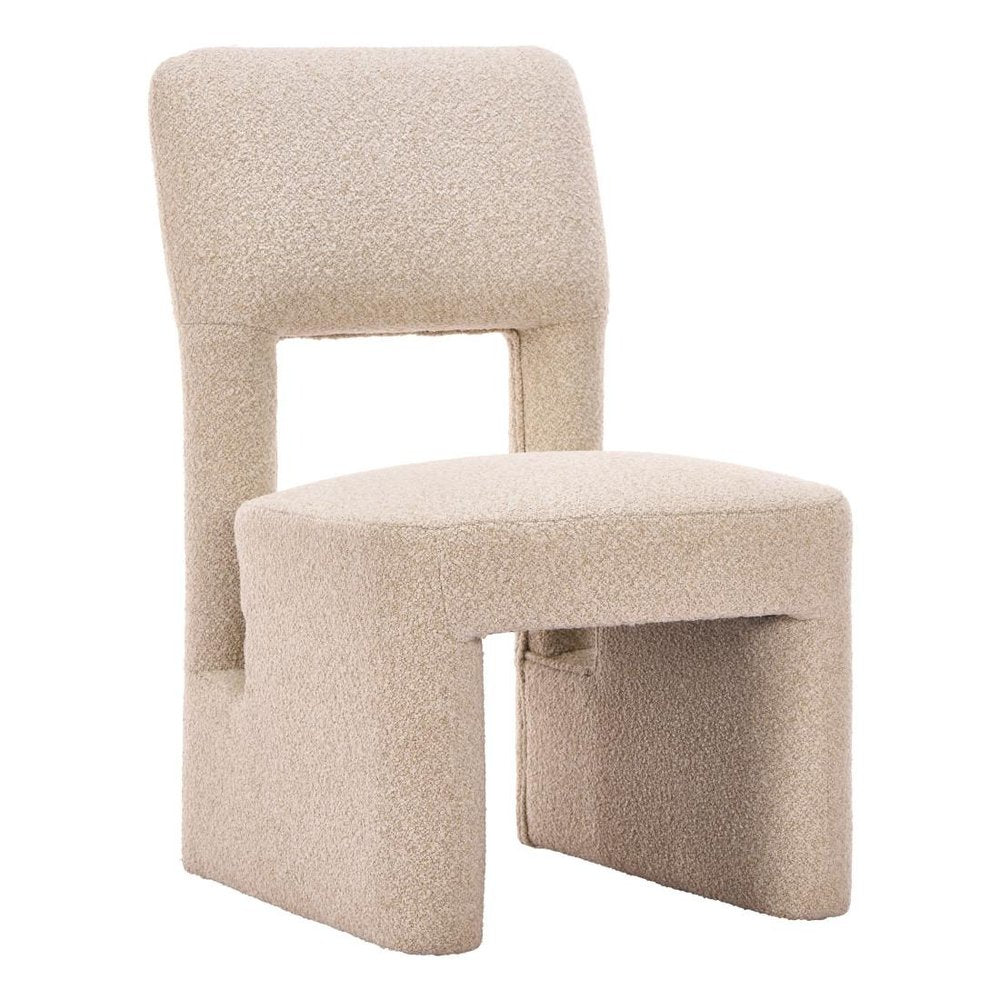 Set of Two Beige Faux Shearling And Wood Open Back Dining Side Chairs HomeRoots