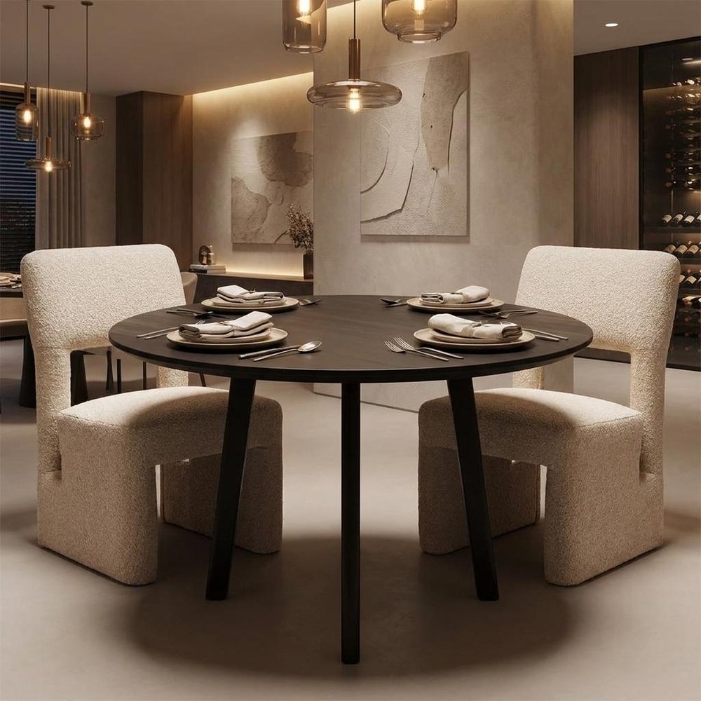 Set of Two Beige Faux Shearling And Wood Open Back Dining Side Chairs — view 11