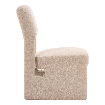 Set of Two Beige Faux Shearling And Wood Open Back Dining Side Chairs HomeRoots