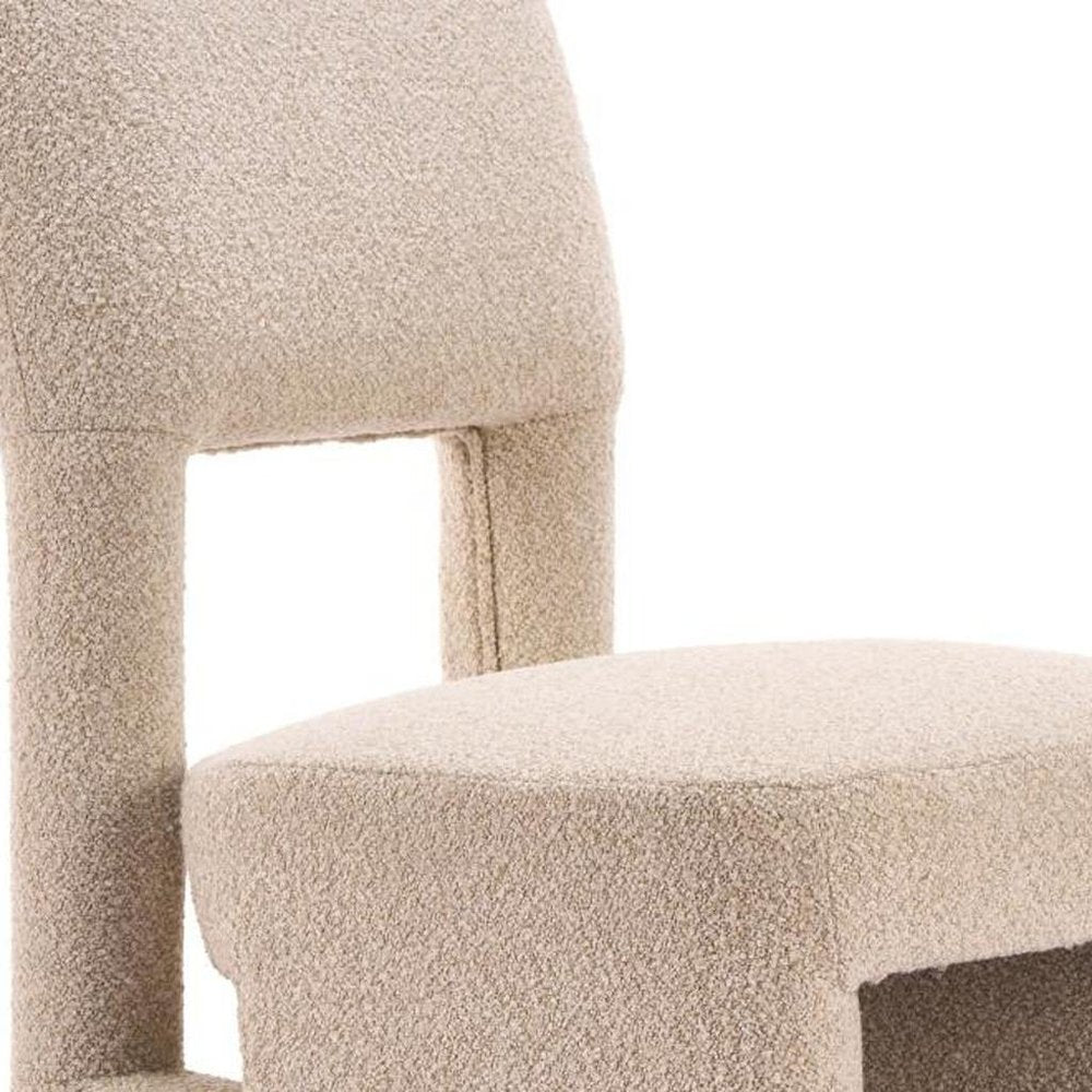 Set of Two Beige Faux Shearling And Wood Open Back Dining Side Chairs — view 8