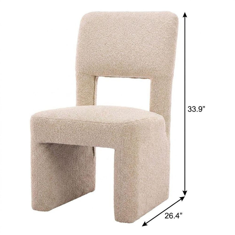 Set of Two Beige Faux Shearling And Wood Open Back Dining Side Chairs — view 10