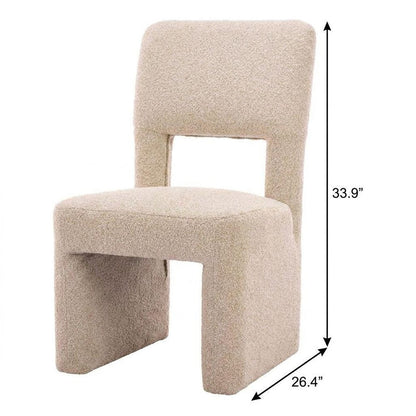 Set of Two Beige Faux Shearling And Wood Open Back Dining Side Chairs HomeRoots