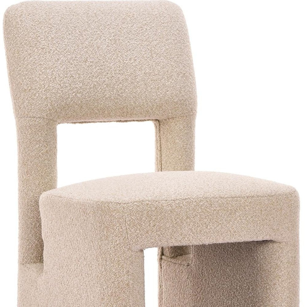 Set of Two Beige Faux Shearling And Wood Open Back Dining Side Chairs HomeRoots