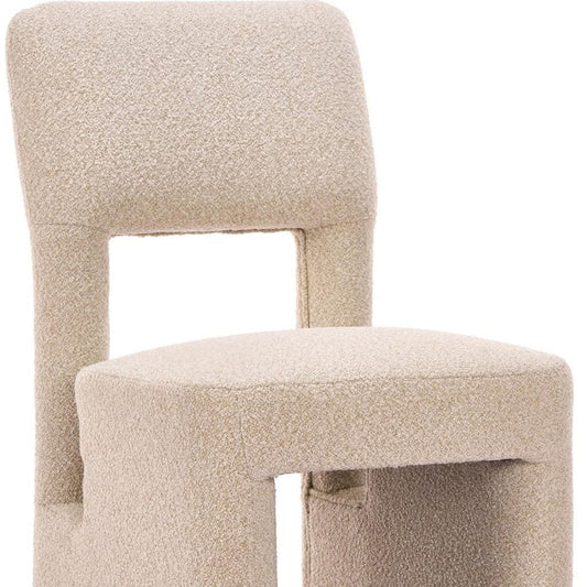 Set of Two Beige Faux Shearling And Wood Open Back Dining Side Chairs