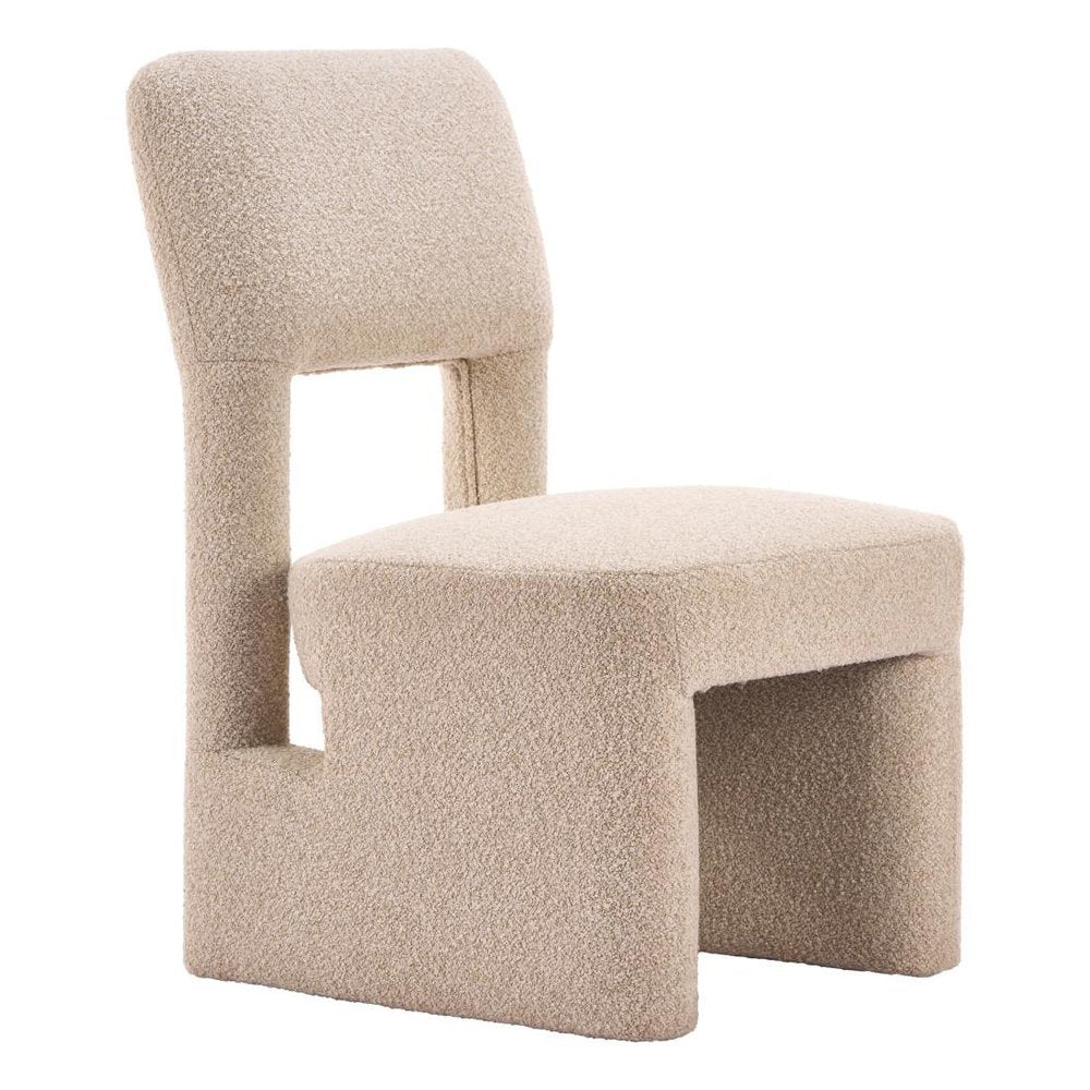 Set of Two Beige Faux Shearling And Wood Open Back Dining Side Chairs HomeRoots
