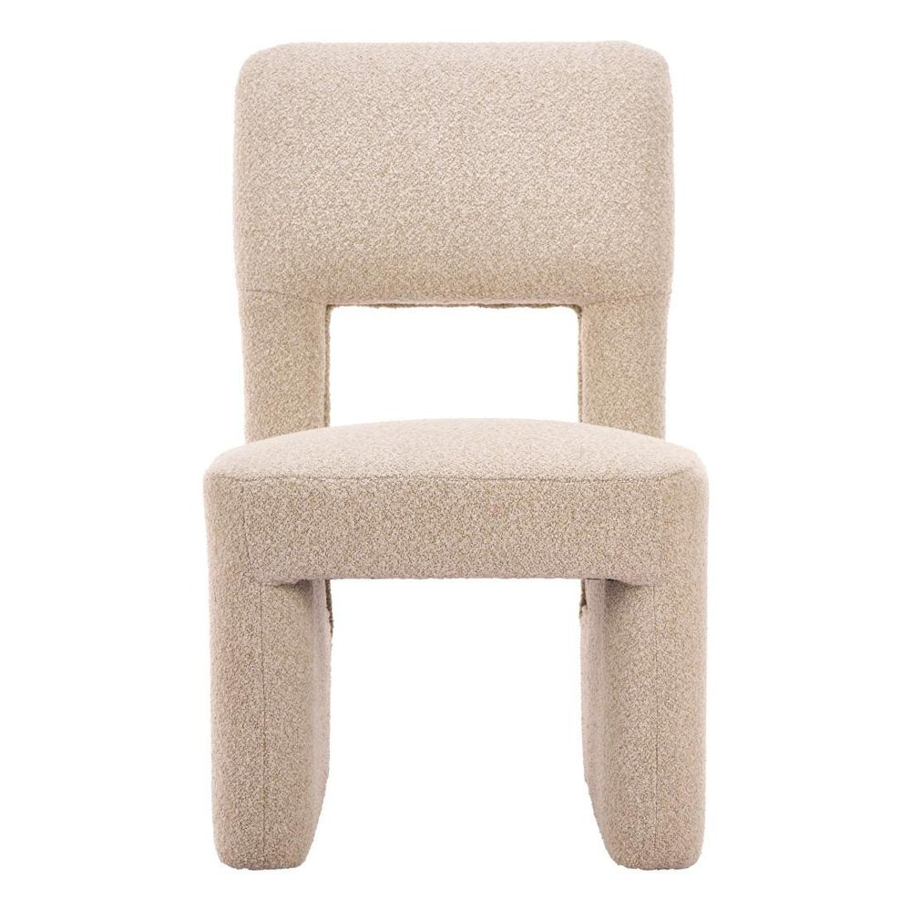 Set of Two Beige Faux Shearling And Wood Open Back Dining Side Chairs HomeRoots