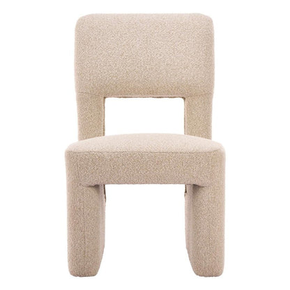 Set of Two Beige Faux Shearling And Wood Open Back Dining Side Chairs HomeRoots