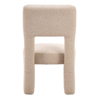 Set of Two Beige Faux Shearling And Wood Open Back Dining Side Chairs HomeRoots