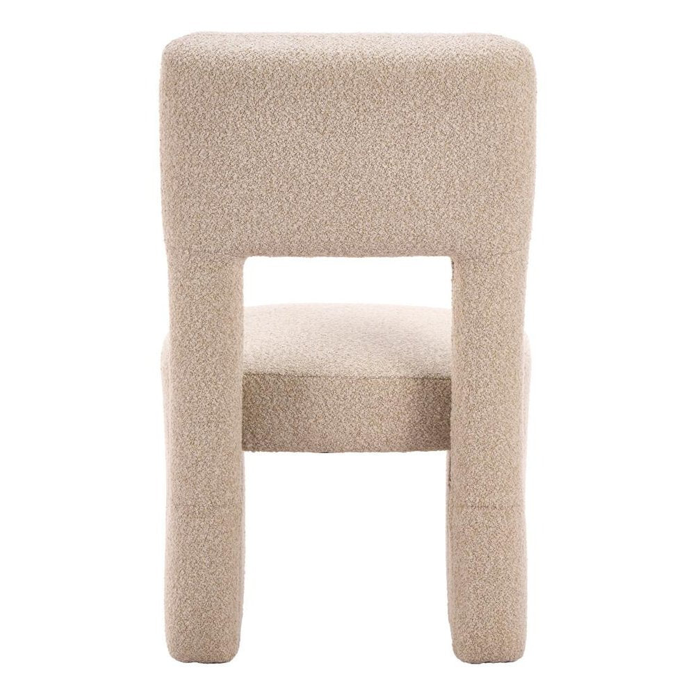 Set of Two Beige Faux Shearling And Wood Open Back Dining Side Chairs — view 4