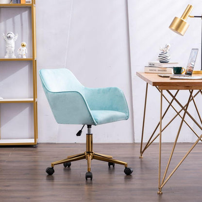 Modern Velvet Fabric Material Adjustable Height 360 revolving Home Office Chair Aqua Light Blue - FurniFindUSA