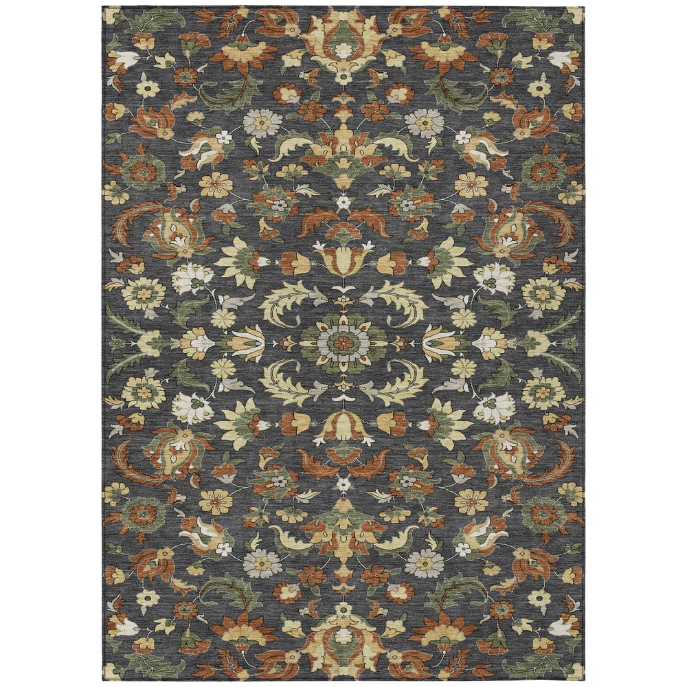 10' X 14' Charcoal And Black Floral Medallion Washable Indoor Outdoor Area Rug HomeRoots
