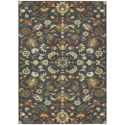 10' X 14' Charcoal And Black Floral Medallion Washable Indoor Outdoor Area Rug HomeRoots