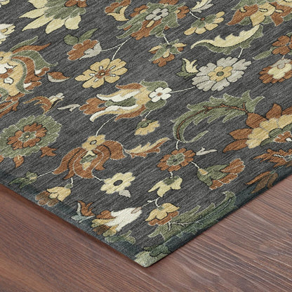 10' X 14' Charcoal And Black Floral Medallion Washable Indoor Outdoor Area Rug HomeRoots