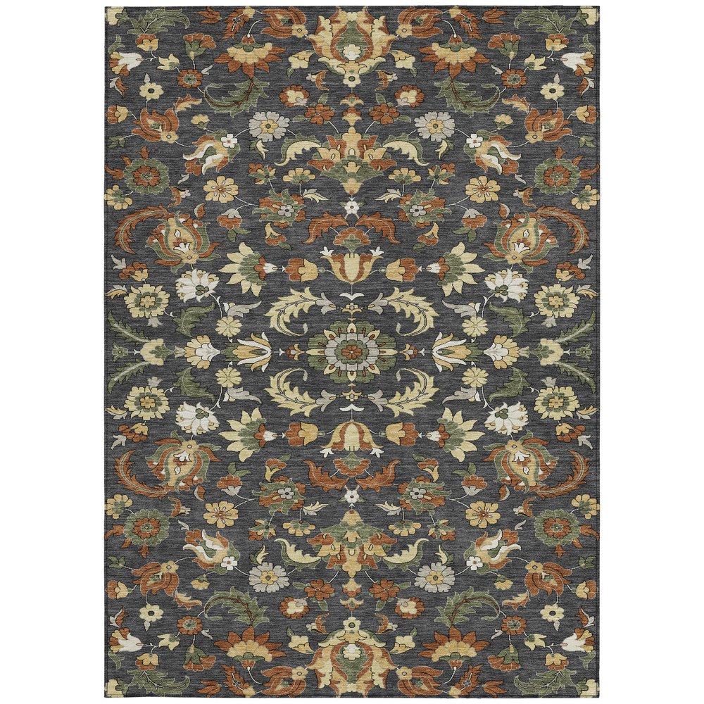 10' X 14' Charcoal And Black Floral Medallion Washable Indoor Outdoor Area Rug — view 3