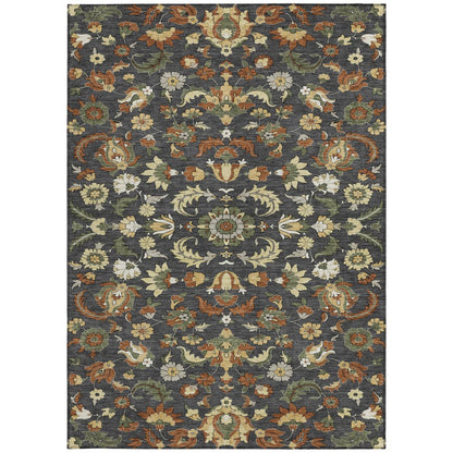 10' X 14' Charcoal And Black Floral Medallion Washable Indoor Outdoor Area Rug HomeRoots