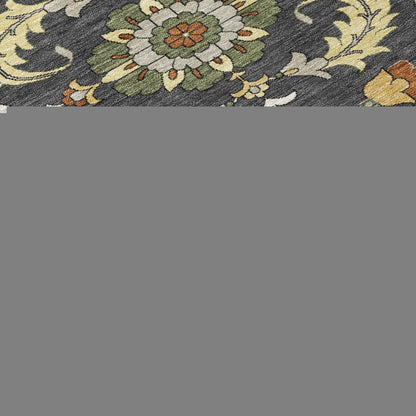 10' X 14' Charcoal And Black Floral Medallion Washable Indoor Outdoor Area Rug HomeRoots