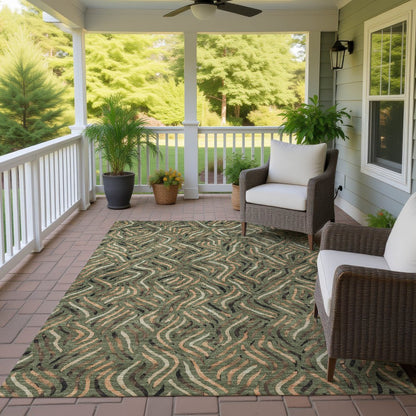 8' X 10' Olive Green And Copper Abstract Washable Indoor Outdoor Area Rug HomeRoots