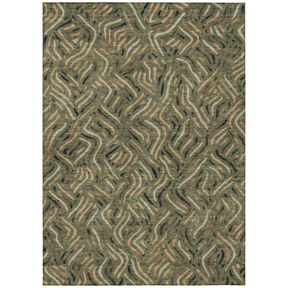 8' X 10' Olive Green And Copper Abstract Washable Indoor Outdoor Area Rug — view 1