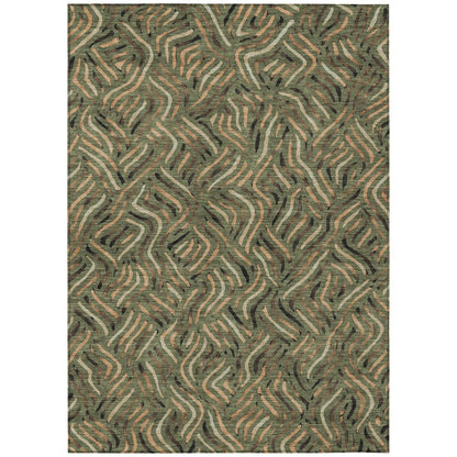8' X 10' Olive Green And Copper Abstract Washable Indoor Outdoor Area Rug HomeRoots