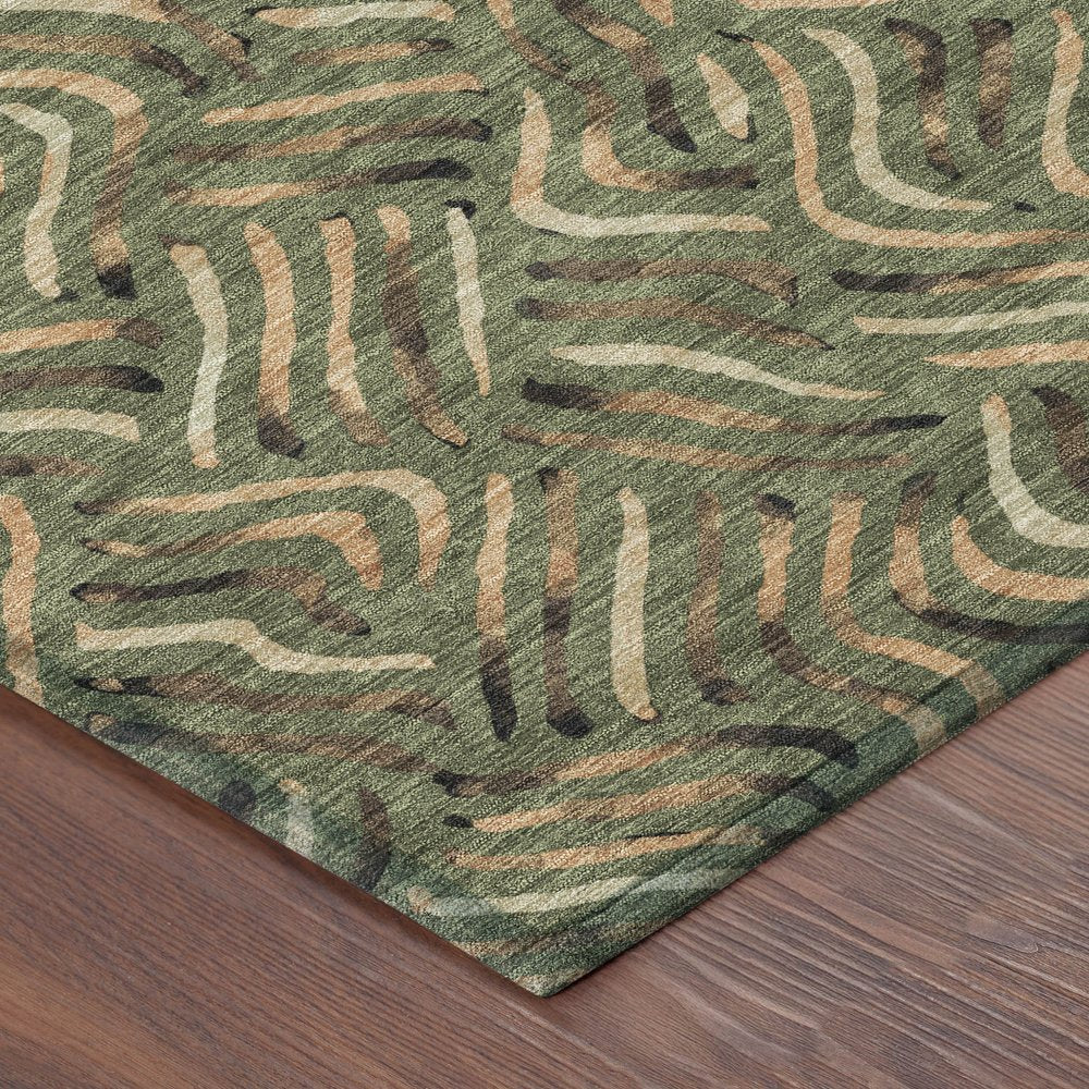 8' X 10' Olive Green And Copper Abstract Washable Indoor Outdoor Area Rug — view 8