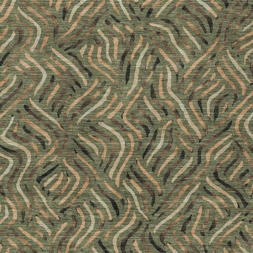 8' X 10' Olive Green And Copper Abstract Washable Indoor Outdoor Area Rug — view 2