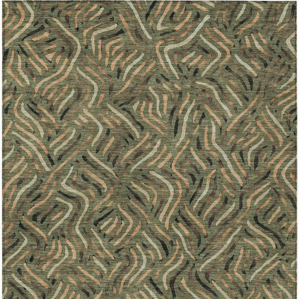 8' X 10' Olive Green And Copper Abstract Washable Indoor Outdoor Area Rug HomeRoots