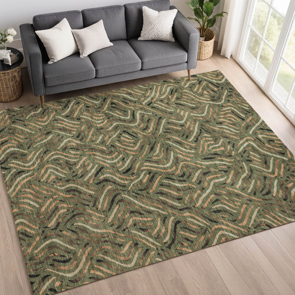 8' X 10' Olive Green And Copper Abstract Washable Indoor Outdoor Area Rug HomeRoots