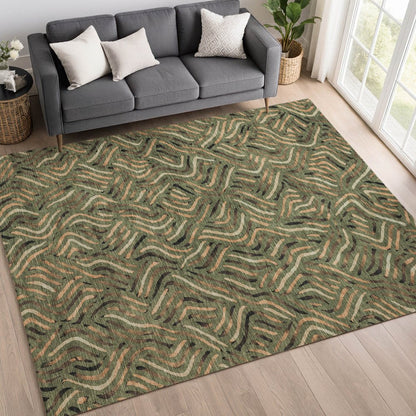 8' X 10' Olive Green And Copper Abstract Washable Indoor Outdoor Area Rug HomeRoots