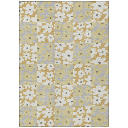 9' X 12' Gold And Ivory Floral Washable Indoor Outdoor Area Rug HomeRoots