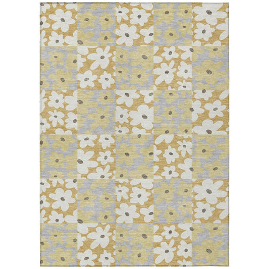 9' X 12' Gold And Ivory Floral Washable Indoor Outdoor Area Rug HomeRoots