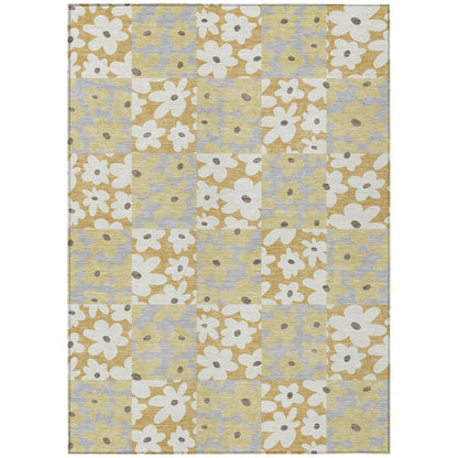 9' X 12' Gold And Ivory Floral Washable Indoor Outdoor Area Rug HomeRoots