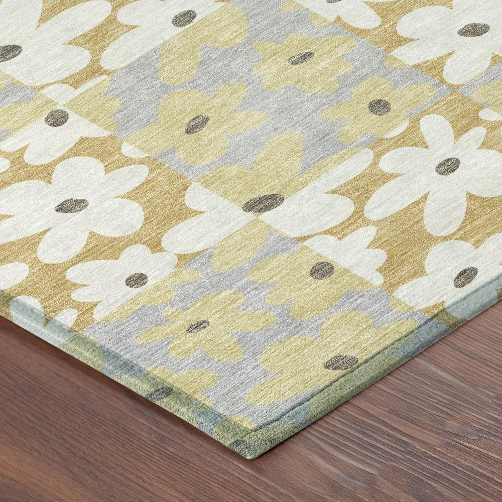 9' X 12' Gold And Ivory Floral Washable Indoor Outdoor Area Rug HomeRoots