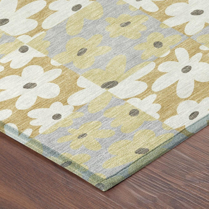 9' X 12' Gold And Ivory Floral Washable Indoor Outdoor Area Rug HomeRoots