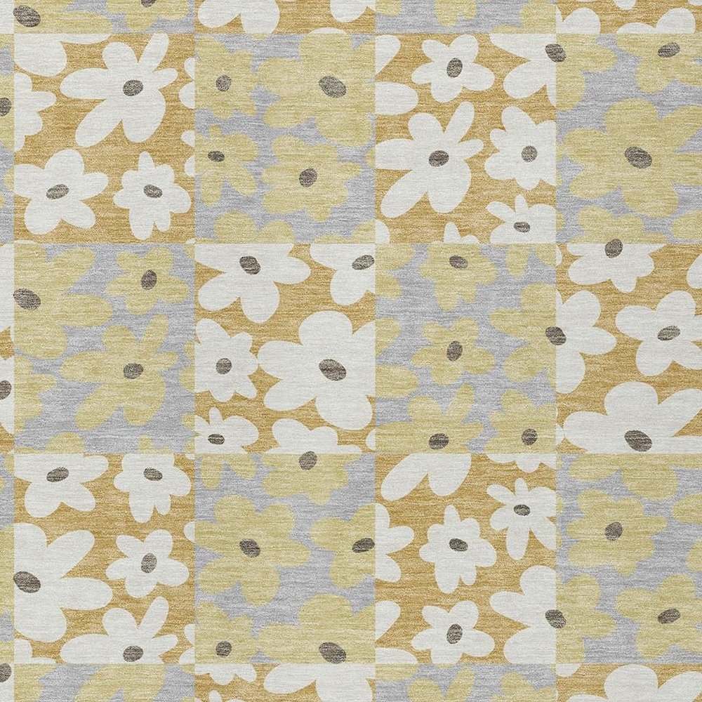 9' X 12' Gold And Ivory Floral Washable Indoor Outdoor Area Rug HomeRoots