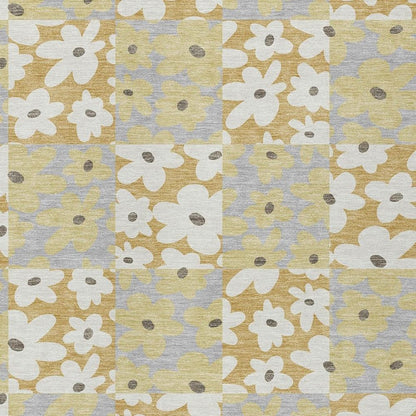 9' X 12' Gold And Ivory Floral Washable Indoor Outdoor Area Rug HomeRoots