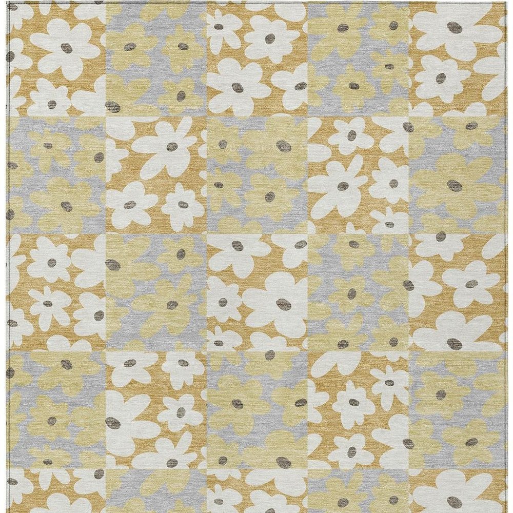 9' X 12' Gold And Ivory Floral Washable Indoor Outdoor Area Rug HomeRoots