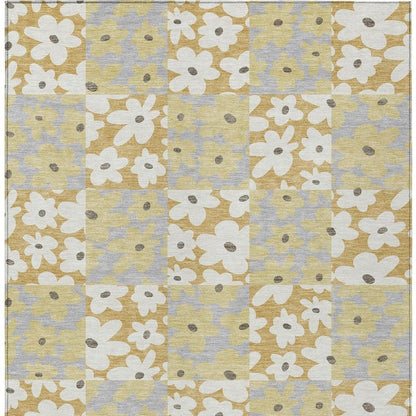 9' X 12' Gold And Ivory Floral Washable Indoor Outdoor Area Rug HomeRoots