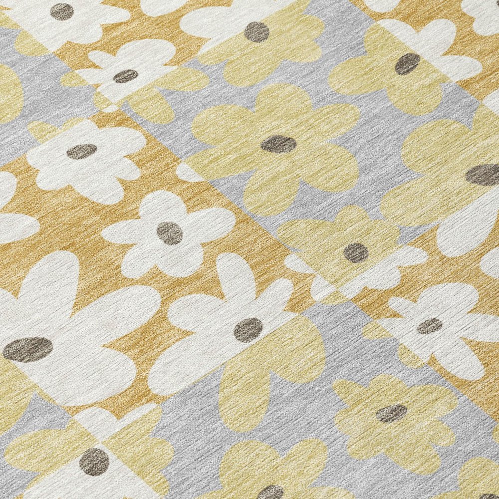 9' X 12' Gold And Ivory Floral Washable Indoor Outdoor Area Rug HomeRoots