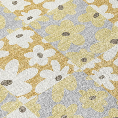 9' X 12' Gold And Ivory Floral Washable Indoor Outdoor Area Rug HomeRoots