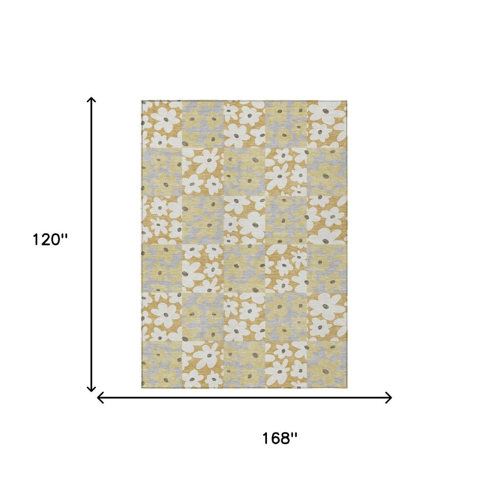 10' X 14' Gold And Ivory Floral Washable Indoor Outdoor Area Rug HomeRoots