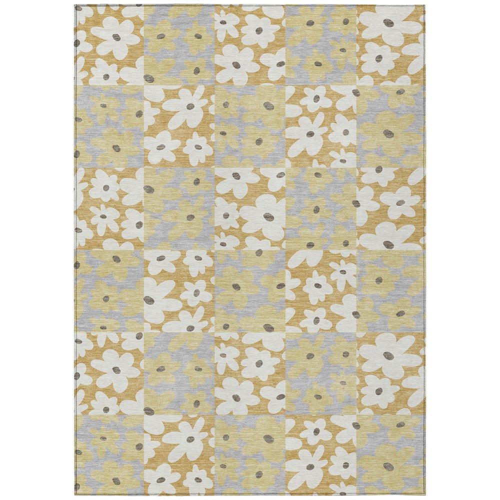 10' X 14' Gold And Ivory Floral Washable Indoor Outdoor Area Rug HomeRoots